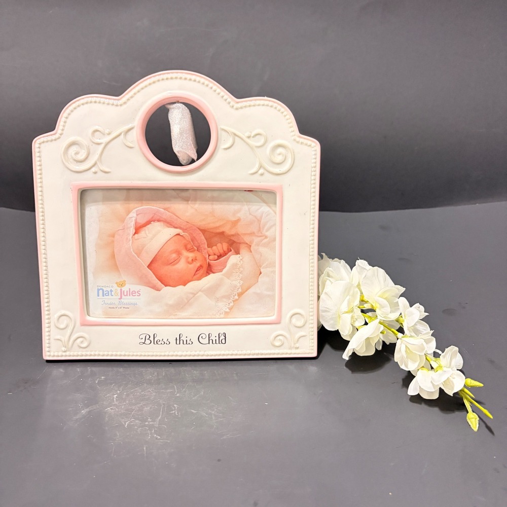 Demdaco Nat & Jules Tender Blessings Ceramic 4x6 Frame Bless this Child Nursery